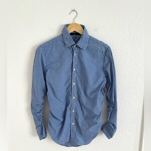 JOHNBULL gathered gingham blue check button down shirt / size S